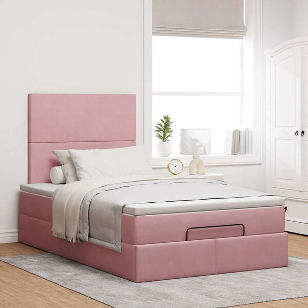 vidaXL Ottoman bed met matrassen 120x190cm fluweel roze