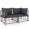 vidaXL Hoekbanken sectioneel met kussens 2 st poly rattan