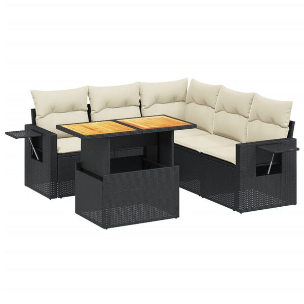 vidaXL 6-delige Loungeset met kussens poly rattan zwart