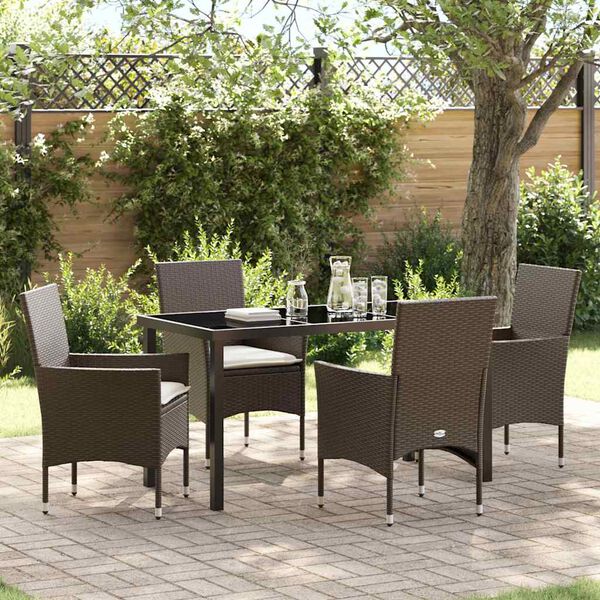 vidaXL Tuin eettafelset met kussen 5 pcs Bruin poly rattan