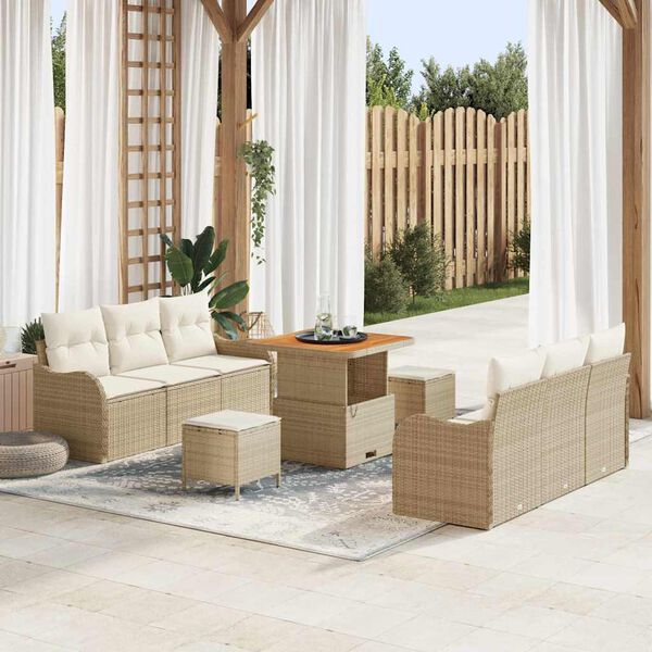 vidaXL Tuin Sofa Set met kussen met opslag 9 pcs Beige en Crème