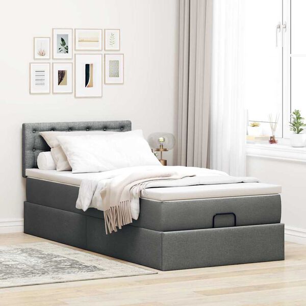 vidaXL Ottoman bed met matras en LED's 100x200cm stof donkergrijs