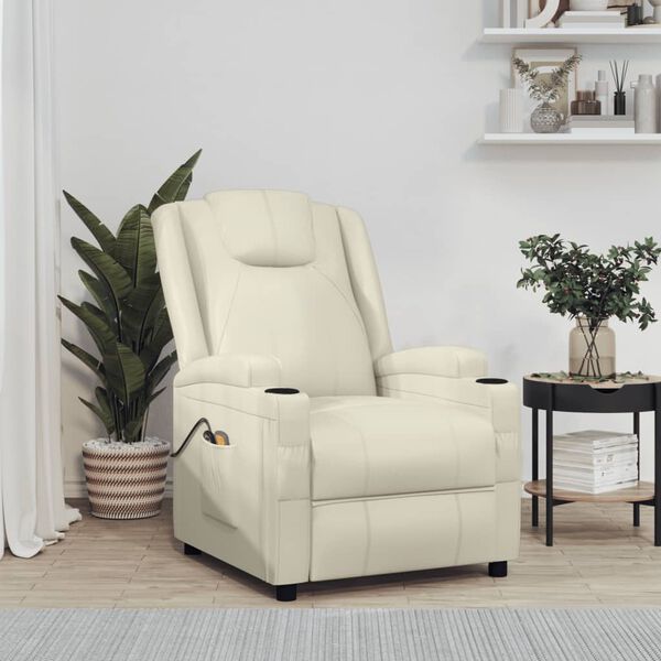 vidaXL Massagestoel elektrisch kunstleer cr&egrave;mewit