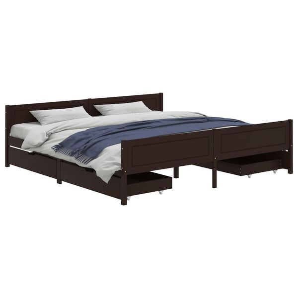 vidaXL Bedframe met 4 lades massief grenenhout donkerbruin 200x200 cm