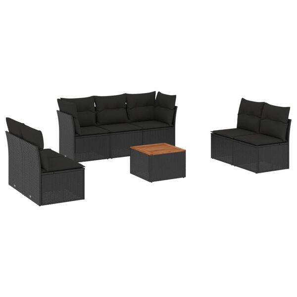vidaXL 8-delige Loungeset met kussens poly rattan zwart