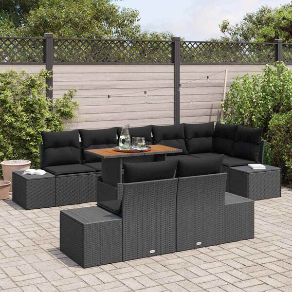 vidaXL Tuin Eetset met kussen 9 pcs Zwart en Bruin
