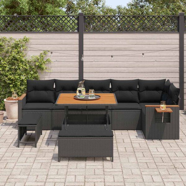 vidaXL Tuinbankenset 9 pcs Zwart Poly rattan en gepoedercoat staal