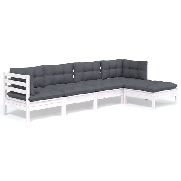 vidaXL 5-delige Loungeset met kussens grenenhout wit