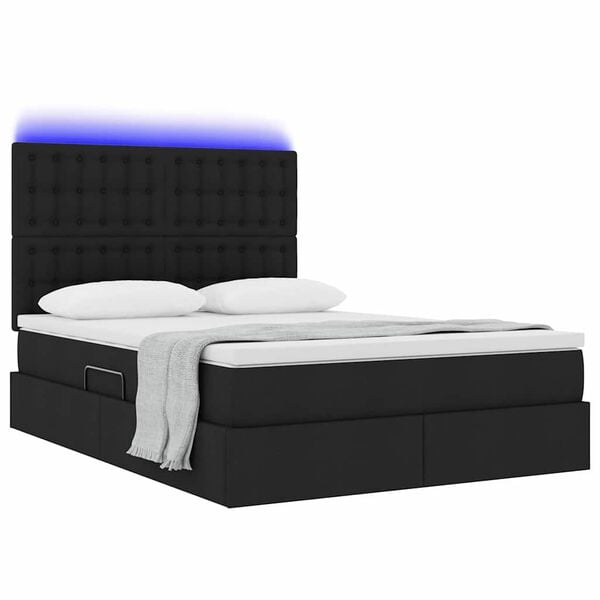 vidaXL Opbergbed met LED met matras Zwart 140 x 200 cm Polyester