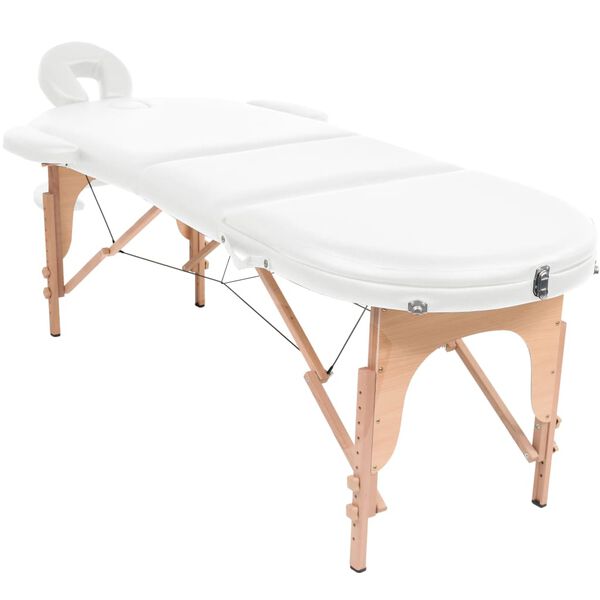 vidaXL Massagetafel inklapbaar 4 cm dik met 2 bolsters ovaal wit
