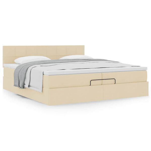 vidaXL Ottoman bed met matras 200x200 cm stof cr&egrave;mekleurig