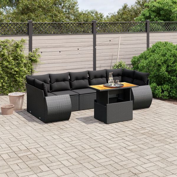 vidaXL 8-delige Loungeset met kussens poly rattan zwart