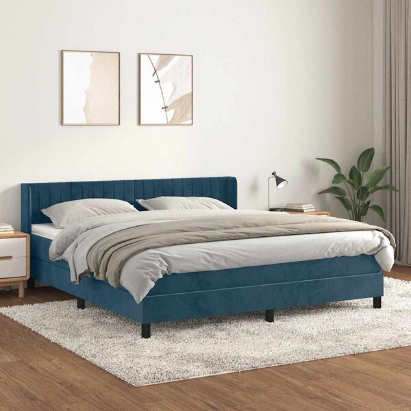 vidaXL Boxspring met matras fluweel donkerblauw 160x200 cm