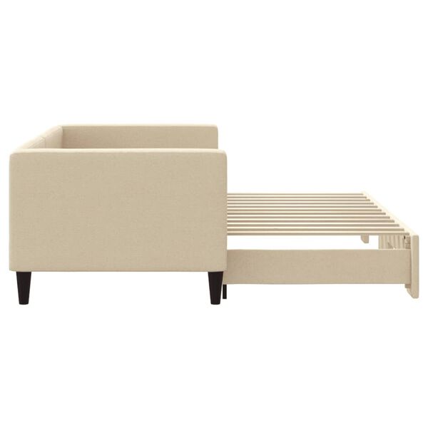 vidaXL Slaapbank met onderschuifbed 80x200 cm stof cr&egrave;mekleurig