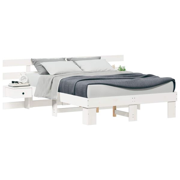 vidaXL Bedframe met hoofdeinde Wit 135 x 190 cm Massief grenenhout