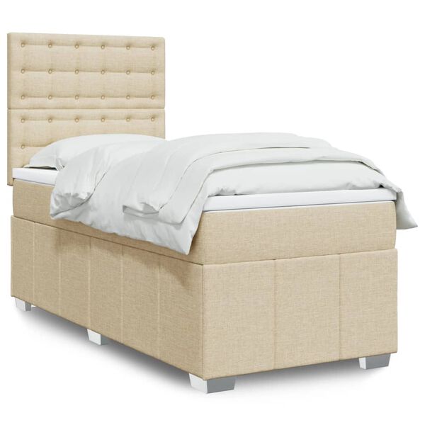 vidaXL Boxspring met matras stof cr&egrave;mekleurig 90x200 cm