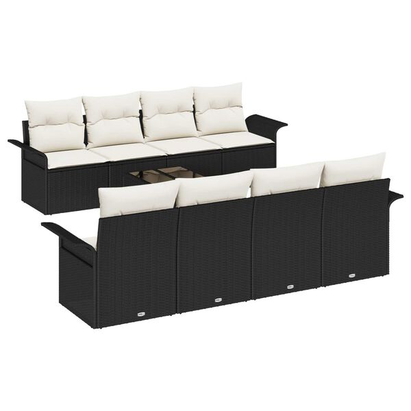 vidaXL Tuin Sofa Set met kussen 9 pcs Zwart en Cr&egrave;me poly rattan