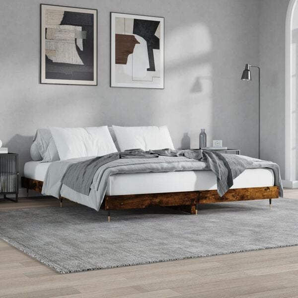 vidaXL Bedframe zonder matras 200x200 cm spaanplaat gerookt eiken