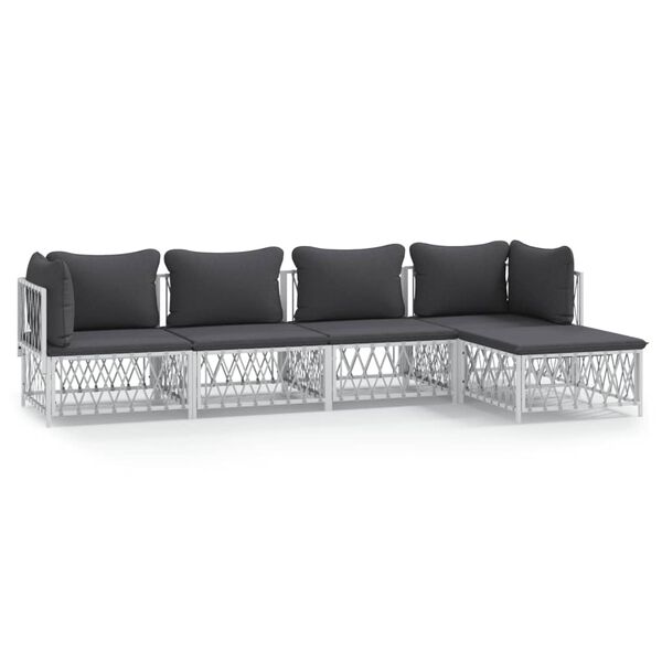 vidaXL 5-delige Loungeset met kussens staal wit