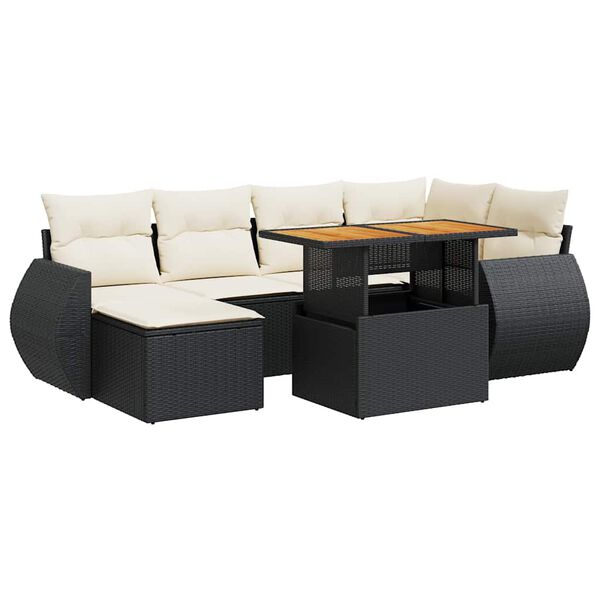 vidaXL 7-delige Loungeset met kussens poly rattan zwart