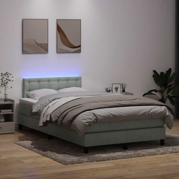 vidaXL Boxspring met matras en LED fluweel lichtgrijs 120x220 cm