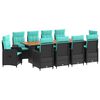vidaXL Buiten eettafelset 11 st Zwart en Turquoise poly rattan