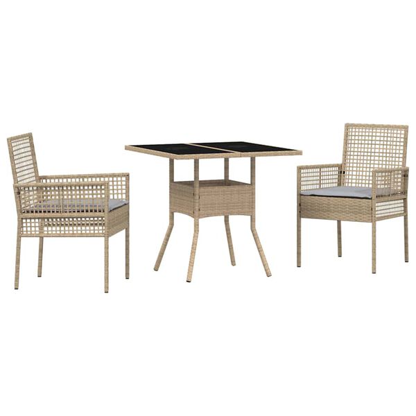 vidaXL Tuin eettafelset 3 pcs Beige poly rattan