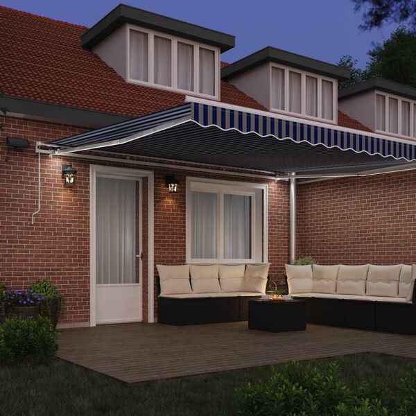 vidaXL Inklapbaar Zonnescherm Blauw en Wit 500 &times; 300 cm