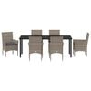 vidaXL Tuin eettafelset met kussen 7 pcs Grijs poly rattan
