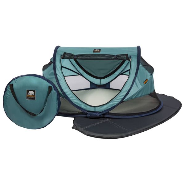 DERYAN Reisbedje pop-up met klamboe Luxe oceaanblauw