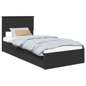 vidaXL Opslag bed met hoofdeinde Zwart 75 x 190 cm Bewerkt hout