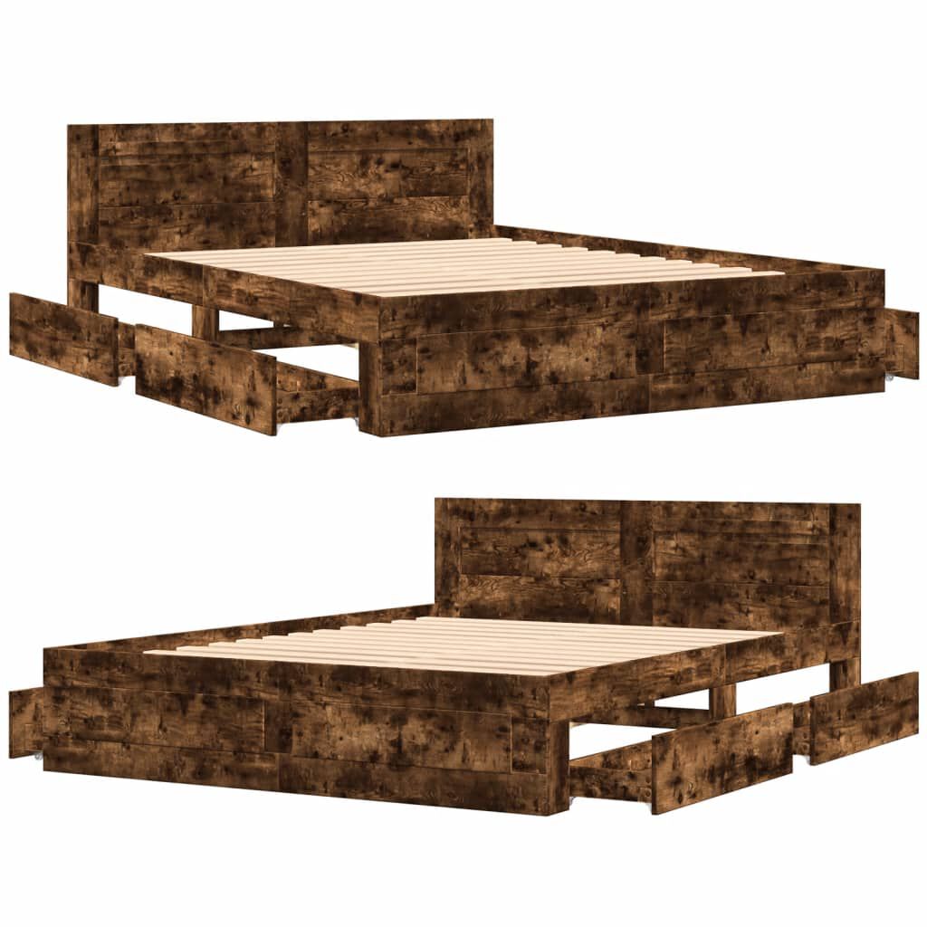 vidaXL Bedframe met hoofdeinde bewerkt hout gerookt eiken 150x200 cm
