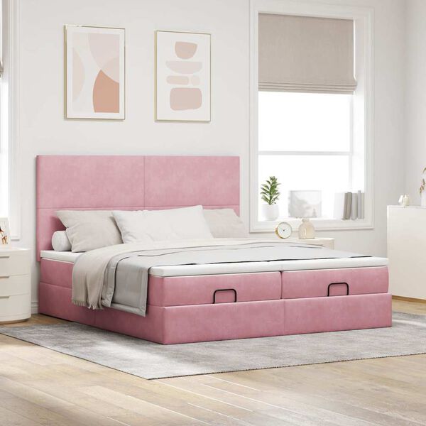 vidaXL Ottoman bed met matrassen 200x200cm fluweel roze