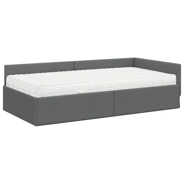 vidaXL Hoekbedframe met Matras Anders met hoofdeinde 2 pcs Grijs Stof