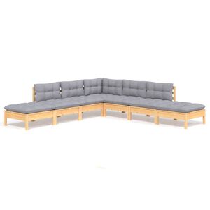 vidaXL 7-delige Loungeset met grijze kussens grenenhout