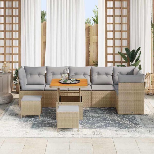 vidaXL Tuin Sofa Set 9 pcs beige en lichtgrijs 80 x 80 x 71 cm