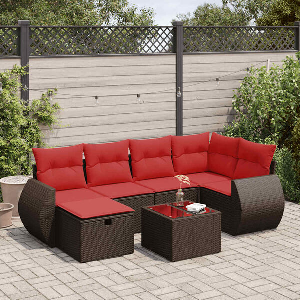vidaXL 7-delige Loungeset met kussens poly rattan bruin
