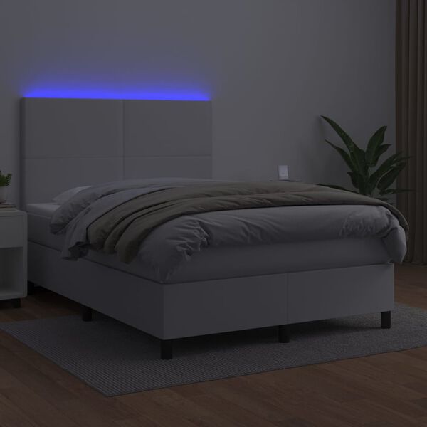 vidaXL Boxspring met matras en LED kunstleer wit 140x200 cm