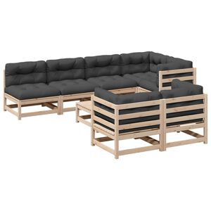 vidaXL 8-delige Loungeset met kussens massief grenenhout