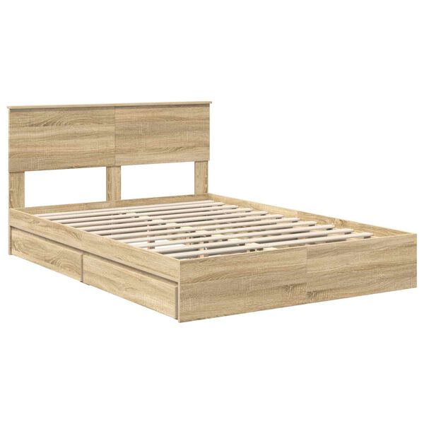 vidaXL Opslag bed met lade Sonoma Eiken 135 x 190 cm Bewerkt hout
