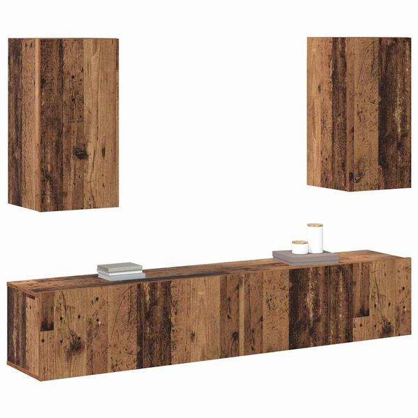 vidaXL Wand tv-kast Wandgemonteerd 3 pcs Oud Hout Bewerkt hout