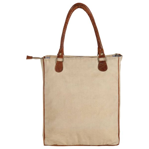 vidaXL Boodschappentas 34,5x10x57 cm canvas en echt leer beige