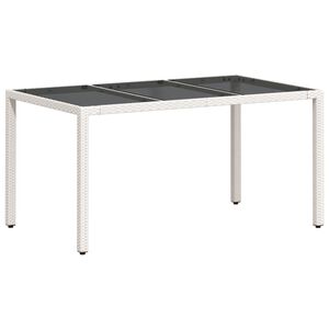 vidaXL Tuintafel met glazen blad 150x90x75 cm poly rattan wit