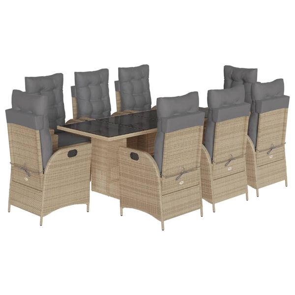 vidaXL 9-delige Tuinset met kussens poly rattan gemengd beige