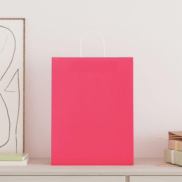 vidaXL Papieren zakken 250 st met hengsels 32x12x42 cm roze