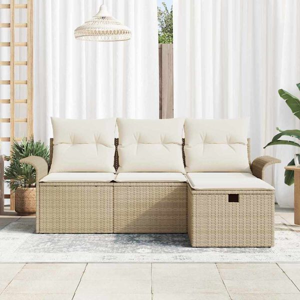 vidaXL Tuin Sofa Set met kussen 4 pcs Beige en Cr&egrave;me poly rattan