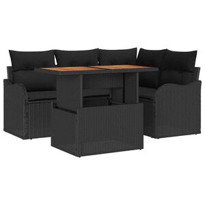 vidaXL Tuinbankenset met kussen 5 pcs Zwart poly rattan