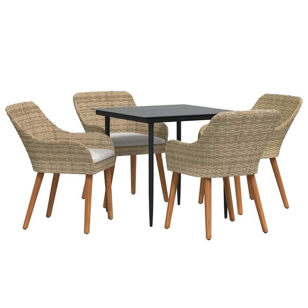 vidaXL Tuin eettafelset met kussen 5 pcs Beige poly rattan