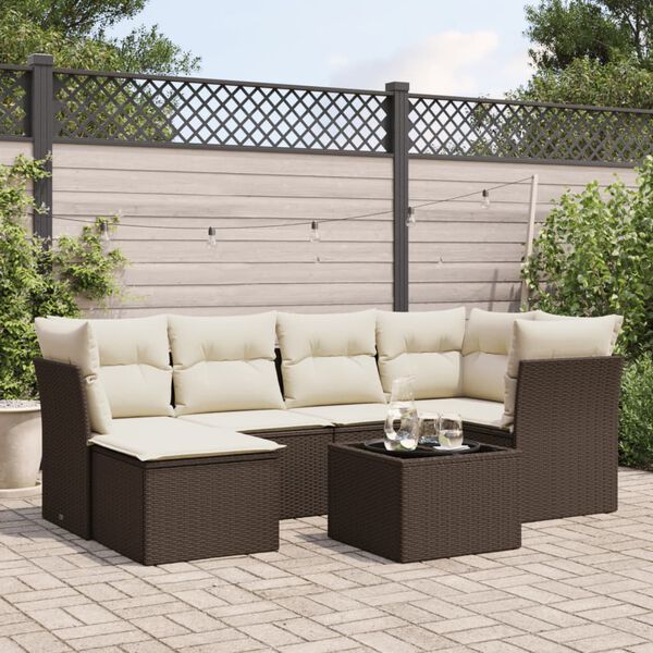 vidaXL 7-delige Loungeset met kussens poly rattan bruin