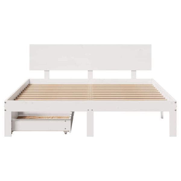 vidaXL Bedframe met lades massief grenenhout wit 135x190 cm
